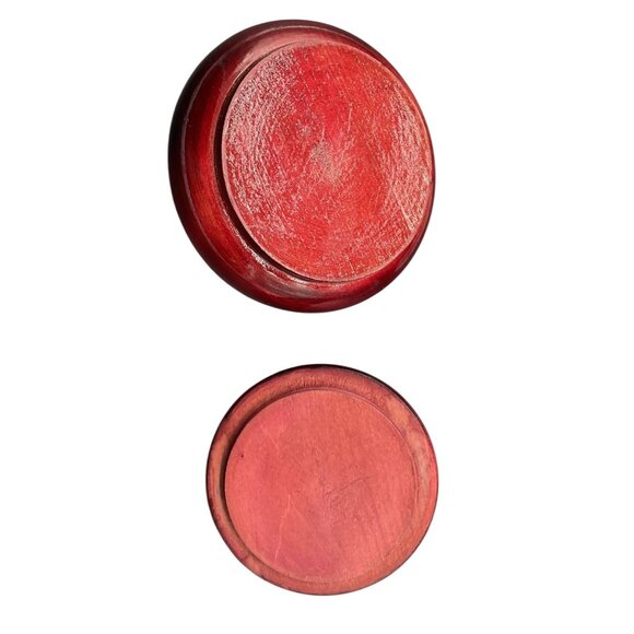 Hand Painted & Carved Red Wood Lacquered Lidded Bowl 3"H x 5"D - Picture 7 of 7